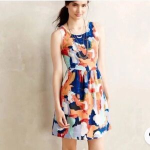 Anthropologie Postmark “Lantana” Watercolor Fit & Flare Dress Size 4